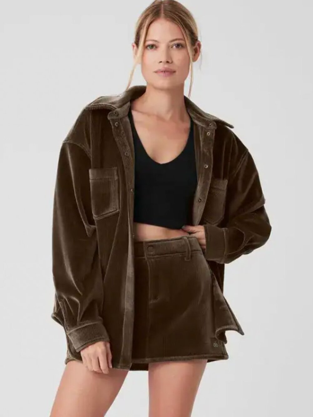 LIKE NEW ALO Ribbed Velour Mountain Side Shacket, Macchiato, size XS
